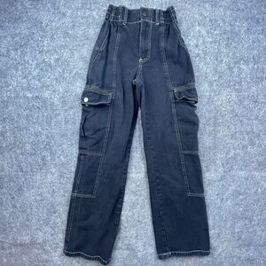 RSQ Pants Womens Small Black Cargo High Rise Skater Goth Y2K Grunge 90s Straight